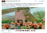 Charlie Farnesbarnes な 왔 Follow CFamesbanes British army soldiers today captured radical Islamist Windy Mullah in his hideout in Trumptonshire. #Trump-acts RETWEETS LIKES 561 524 2:40 PM -8 Dec 2015