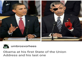 あumbrosvorhees Obama at his first State of the Union Address and his last one