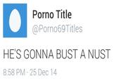P---- Title @Porno69Titles HE'S GONNA BUST A NUST 8:58 PM 25 Dec14