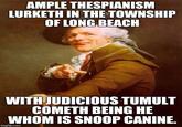 AMPLE THESPIANISM LURKETH IN THE TOWNSHIP OF LONG BEACH WITH JUDICIOUS TUMULT COMETH BEING HE WHOM IS SNOOP CANINE imgflip.com