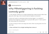 genestarosaverus autistic-prydon... shamblingshitpickle why #thetriggering is f------ comedy gold 1) They literally confined it to a single hashtag that's easily blocked rather than going into other tags, which would at least be slightly inconvenient 2) they don't seem to understand what an actual trigger is. so instead of posting actual triggering content they're just post after post of "i have a penis" and "gay people are doodyheads" 3) They're trying so hard to be edgy and clever while recycling jokes from four years ago 4) they confined it to a single hashtag Imao come on Source: shamblingshit 3,634 notes