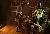 The chinese art for the Gentleman Cho'Gath skin in League of Legends, before censorship