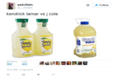 sadvillain. @sherane tr Follow kendrick lamar vs j cole mpu 廻ono Sipl Value Lemonade RETWEETS LIKES 362 462 2:31 PM-17 Apr 2016 다