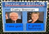 Bernie or Hillary? Be informed. Compare them on the issues that matter. Issue Cathy Brennan A great feminist Fake goth
