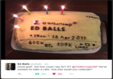 ED BALLS 4 z0m 18 Apr 2 011 RY. Ed Balls @edballs 4m Good grief.. but how could I say No? RT @YvetteCooperMP We've insisted he bake a cake. How else would you celebrate? 531 383
