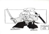 From UY creator Stan Sakai's website:
<a href="http://stansakai.com/product/usagi-sword-drawn-with-scabbard/">Source</a>