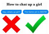 How to chat up a girl Hey, whats up girl? The Game-pin is 580781