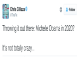 Chris Cillizza @TheFix * Follow THE FIX PODCAST Throwing it out there: Michelle Obama in 2020? It's not totally crazy