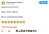 Thee Anthony Fantan。 @theneedledrop Following WAHHHHHHHHH MUH POP TARTS MUH CONSERVATISM #DumpKelloggs RETWEETSLIKES 79 495 TIS