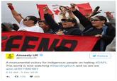 Amnesty UK @AmnestyUK Follow A monumental victory for Indigenous people on halting #DAPL. The world is now watching #StandingRock and so are we amn.st/60118KH8H 5:12 AM 5 Dec 2016 170 459