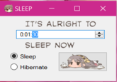 SLEEP IT'S ALRIGHT TO 0:01:30 SLEEP NOW O Sleep O Hibernate
