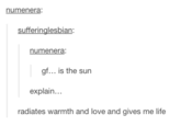 numenera. sufferinglesbian numenera: gf... is the sun explain... radiates warmth and love and gives me life
