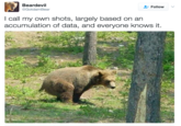 Beardevil Follow GotdamBear I call my own shots, largely based on an accumulation of data, and everyone knows it.