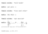 female celebs: *hold hands* media: gal pals) female celebs: kiss each other* media: GAL PALS) female celebs mried- media: GAL stevebucl #gal pals #3 November 2014 34,859 notes Jul 26th, 2015