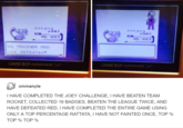 Athena Athena 96/223 96/223 TRAINER RED was defeatedt GAME BOY ADVANCE SP GAME BOY ADVANCE SP ommanyte I HAVE COMPLETED THE JOEY CHALLENGE, I HAVE BEATEN TEAM ROCKET, COLLECTED 16 BADGES, BEATEN THE LEAGUE TWICE, AND HAVE DEFEATED RED, I HAVE COMPLETED THE ENTIRE GAME USING ONLY A TOP PERCENTAGE RATTATA, I HAVE NOT FAINTED ONCE, TOP % TOP % TOP %