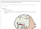 Steven Universe example I'm gonna laugh when a backstory about Pearl comes out and it's revealed that she didn't have romantic feelings for Rose. #steven universe #because I want that silly debate settled once and for all #su rose quartz breastforce you-only-liberate-once: please make this the new "we poppin the BIGGEST bottles when makorra happens tomorroW"