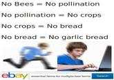 No BeesNo pollination No pollination = No crops No crops = No bread No bread No garlic bread essential items for multiple bee farms Search