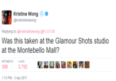 Kristina Wong @mskristinawong Replying to @mskristinawong @FLOTUSs Was this taken at the Glamour Shots studio at the Montebello Mall? RETWEETS LIKES 398 3,752 1:13 PM - 3 Apr 2017