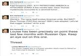 Eric Garland Tweets Eric Garland@ericgarland 45m Replying to @ericgarland Fast forward to 2001. 9/11! PATRIOTISM! AMERICA is ATTACKED! ZOMG! A few months later, Dave Thomas mysteriously succumbs to a carcinoid tumor. 3 Eric Garland@ericgarland 46m Replying to @ericgarland Wendy's. The name itself evokes American pride. But WAIT! Dave Thomas (TWO first names? SMH.) was adopted. Let's let that nugget *snicker sit for a bit. Eric Garland@ericgarland 57m Louise has been precisely on point these last few months with Russian Ops. Keep an eye out on this one Thread Louise Mensch@LouiseMensch The chicken nuggets teen is a Russian operation clearly meant to distract us from Putin's ties to Wendy's. You'll see:) わ39 175 342