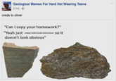 Geological Memes For Hard Hat Wearing Teens 2hrs . creds to oliver "Can I copy your homework?" so it undergo medum-grade metamorphosis doesn't look obvious" rock mineral bedrock igneous rock