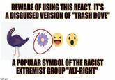 BEWARE OF USING THIS REACT. ITS A DISGUISED VERSION OF "TRASH DOVE" A POPULAR SYMBOL OF THE RACIST EXTREMIST GROUP "ALT-RIGHT
