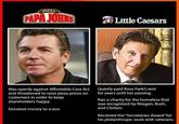 PIZZA Little Caesars Quietly paid Rosa Park's rent for years until her passing. Was openly against Affordable Care Act and threatened to raise pizza prices on customers in order to keep shareholders happy. Ran a charity for the homeless that was recognized by Reagan, Bush, and Clinton. Donated money to a zoo. Recieved the "Secretaries Award"for his philanthropic work with veterans.