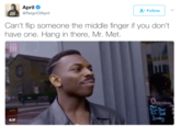 April @ReignOfApril Follow TAY Can't flip someone the middle finger if you don't have one. Hang in there, Mr. Met. 0 e ninga GIF