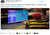 Games Done Quick @GamesDoneQuick GAMES Follow We even have Sans himself here, watching this run! #SGDQ2017 7:06 PM-9 Jul 2017 254 Retweets 790 Likes 。蠡.