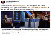 Chris Hardwick @hardwick 600 eps of @midnight! I'm so proud! l've nothing but gratitude for @ComedyCentral & YOU for watching/hashtagging:) ejondaly 1300 1050 1650 '@midnight With Chris Hardwick' To End Comedy Central Run After 600 Episo.. After four seasons, exactly 600 shows and two Emmy Awards, @midnight With Chris Hardwick will be coming to an end. deadline.com