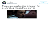 People are applauding this man for liking this cancer survivor's bitch t--- KenJac @BarstoolKenJac Follow People are applauding this man for celebrating his partners curves