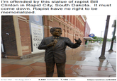 I'm offended by this statue of r----- Bill Clinton in Rapid City, South Dakota. It must come down. R----- have no right to be memorialized GE ST FOR YOUR GOL und CO 6:02 PM .. 15 /ug 2017 ) Retweets Y,10G I ikes https://archive.is/RiH5D
