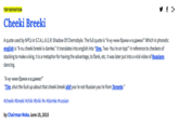 TOP DEFINITION Cheeki Breeki A quote used by NPCs in STALKE. R: Shadow Of Chernobyle. The full quote is "A Hy K PK BAaMKW", which in phonetic english is "A nu cheeki breeki iv damke." It translates into english into "One, Two-You're on top!" In reference to checkers of stacking to make a king. It is a metaphor for having the advantage, to flank, etc. It was later put into a viral video of Russians dancing. "Tim, shut the f--- up about that cheeki breeki s--- you're not Russian you're from Toronto." #cheeki #breeki #chiki #briki #iv #damke #russian by Chairman Moka June 19, 2015