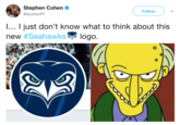Stephen Cohen @scohenPI Follow I... I just don't know what to think about this new #Seahawkse logo.