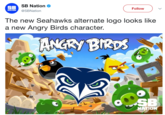 SB Nation @SBNation SB Follow v NATION The new Seahawks alternate logo looks like a new Angry Birds character. ANGRY BIRDS 0 0 NATION