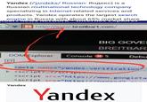 Yandex (/jAndeks/ Russian: AHAeKc) is a Russian multinational technology company specializing in Internet-related services and products. Yandex operates the largest search engine in Russia with about 65% market share マ1물 http://www.breitbart.com/ BIG GOVE BREITBAR Console 5 Debu DOM ExplorerC <meta name="yandex-verifi catio <script src="https://www.googleta < script src="httoss//naaasas Yandex Yandex