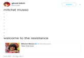 ghost bitch @buizelllI Follow mitchel musso welcome to the resistance Mitchel Musso Φ @mitchelmusso Take that knee 8:43 AM - 26 Sep 2017