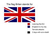The flag Britan stands for Leaving the EU England is my city Terroist attacks 2 days with out a death