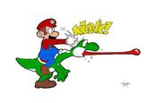 Mario hitting Yoshi