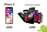 iPhone X a whole bunch of Androids 10:10 12.30 35 $999 $999