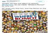The Checkdown ethecheckdown Follow onight we saw the debut of cartoon @tonyromo, so we made "Where's Romo?" bc why not. RT when you find him. (not the Romo on the postcard) WHERE'S ROMO? 0.0