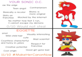 YOUR SONIC O.C ow the edge Contrarianism leen angst Blonic is Basically a recolor S---- on franchise more oriainal Mocked by the internet No matter how fast I run I cannot escape my demons 0/10 Would not steal EGGETTE smol Visually interesting Wild child hair cute Mad scientist Countless characterful and funny in-jokes Respect for franchise Creative potential Good girl gone bad Cool origin 11/10 #MakeHerCanonNOW