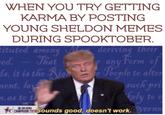 WHEN YOU TRY GETTING KARMA BY POSTING YOUNG SHELDON MEMES DURING SPOOKTOBER ls, it is the to ( CAMPUGN2 Sounds good, doesn't work.