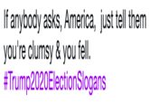 If anybody asks, America, just tell thenm you're clumsy & you fell. #Trump2020ElectionSlogans