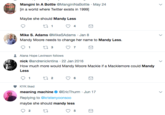 May 24 I繭瞓𠯻inii lll i A lise i ilk @Mangin Nalkitti in a world where Twitter exists in 1999] " " Maybe she should Mandy Less ㄇㄧ 4 Mike S. Adams @MikeSAdams. Jan 8 Mandy Moore needs to change her name to Mandy Less. Alana Hope Levinson follows nick @andrenickntina 22 Jan 2016 How much more w would Mandy Moore Mackle if a Macklemore could Mandy Less KYK liked meaning machine@EricThurm Replying to @kristenyoonsoo maybe she should mandy less Jun 17 5