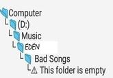 Computer (D) L Music L EDEN Bad Songs This folder is empty