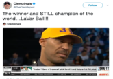 Clemzingis @TheClemReport Follow v The winner and STILL champion of the world...LaVar Ball!!! Clemzingis NEXT 1 1:21 RD13 Traded 76ers #1 overall pick for #3 and future 1st Rd pick DM - CELTICS RAFT 25, MAGIC 26. TRAIL BLAZERS 27° NETS 28·LAKERS 29,SPURS