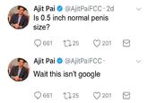Ajit Pai @AjitPaiFCC 2d Is 0.5 inch normal penis size? 661 25 ㅇ201 Ajit Pai @AjitPaiFCC Wait this isn't google 661 25。201