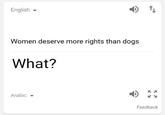 English ▼ Women deserve more rights than dogs What? Arabic ▼ Feedback