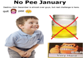 No Pee January Destroy D--- December is almost over guys, but real challenge is here. quit pee Very Hard