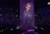 Photoshop of the selfie kid up on the big screen when Justin Timberlake was standing right next to him.